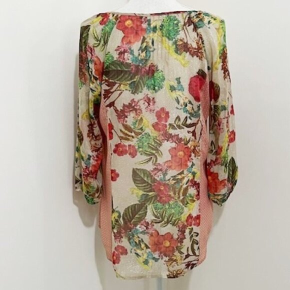 Meadow Rue Anthropologie Top Floral Crochet Blouse Boho Peasant Women's Size M - Picture 3 of 4